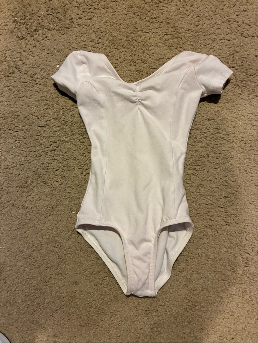 Girls White Short-Sleeve Dance Leotard - Classic One Piece